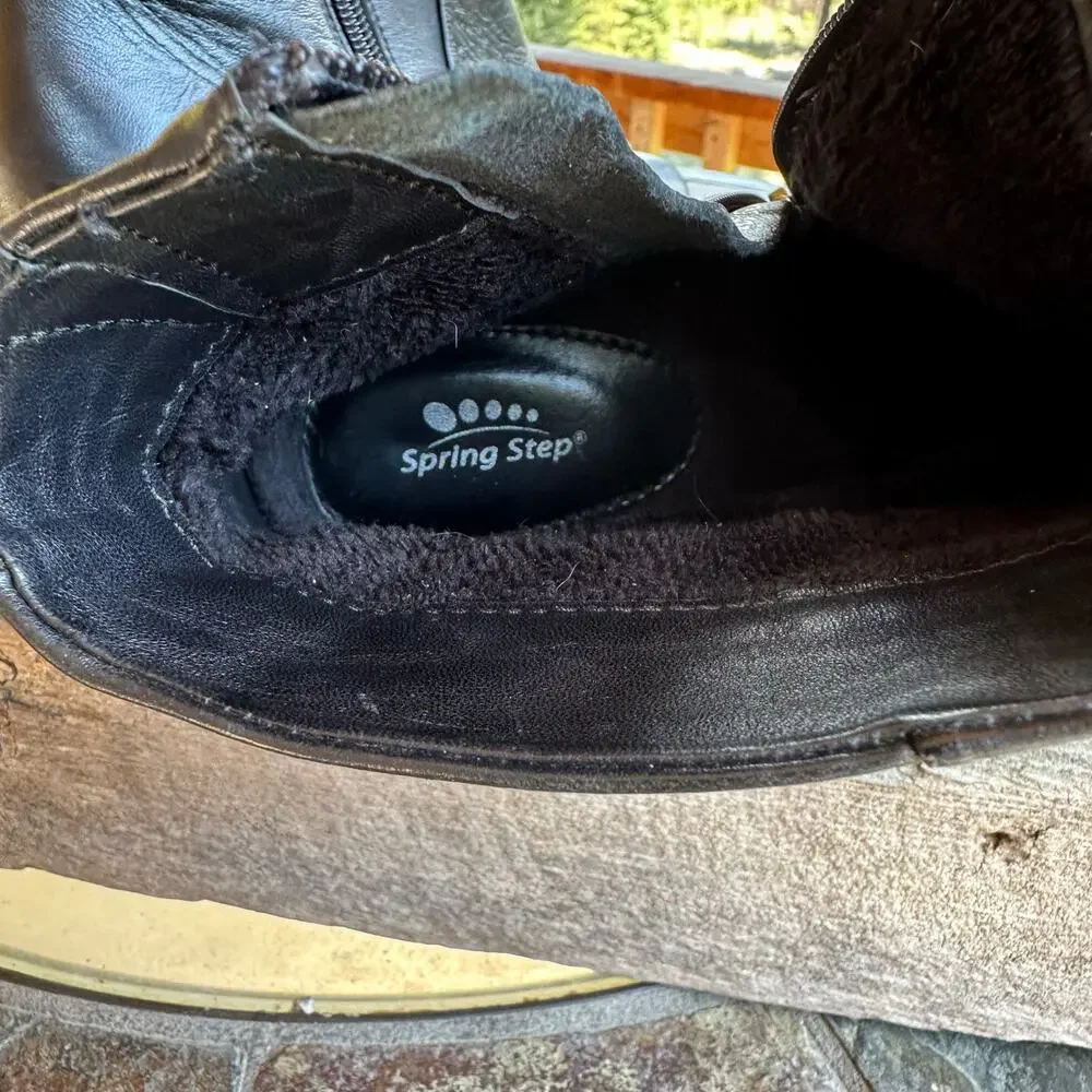 Spring Step RAVEL Black Leather Wedge Ankle Boots SZ 38 SOFT Lined Comfort Shoe